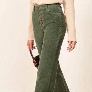Reformation Green Corduroy Flare Pants